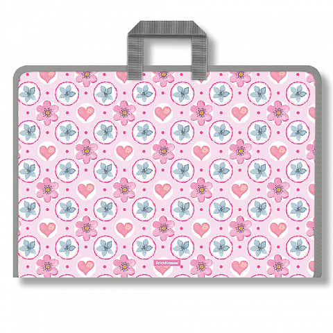 Папка для чертежей и рисунков с ручками пластиковая А3 Е.К. Pink Flowers , арт. 48328