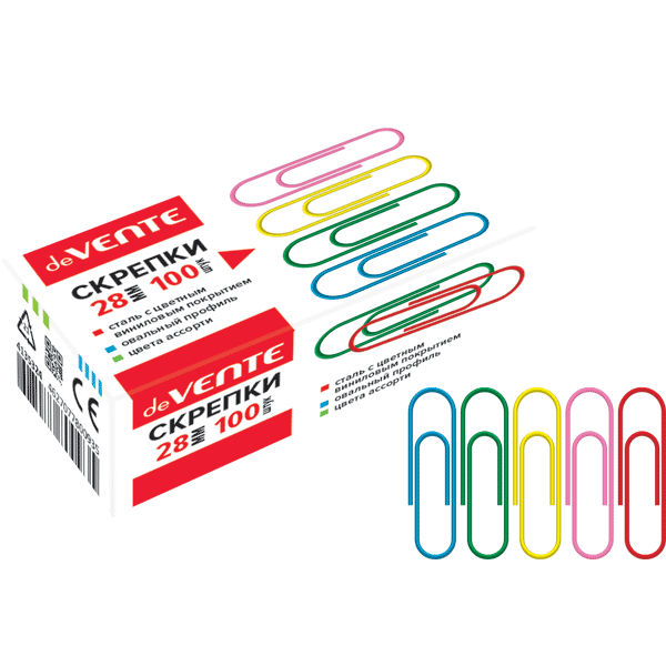 Скрепки канцелярские 28мм 100шт/уп цветные deVENTE, арт. 4135324