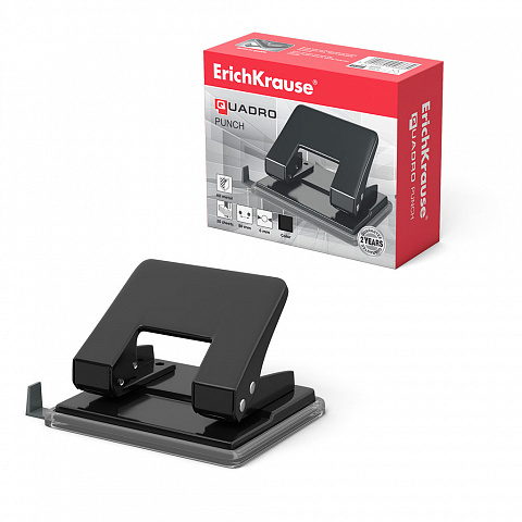 Дырокол на 20л ERICH KRAUSE Quadro с линейкой черный, арт. 4668