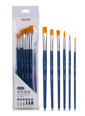 Кисть набор №4, 6, 8 нейлон круглая, 4, 6, 8 нейлон плоская DELI, арт. 73885