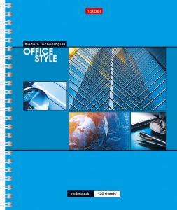 Тетрадь А5 120л клетка спираль ХАТБЕР Office Style твердая обложка, арт. 120Тт5В1гр_16885