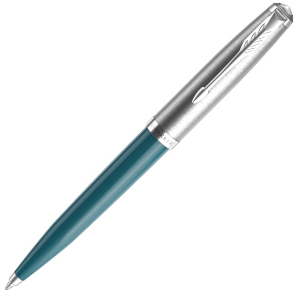 Ручка подарочная шариковая синяя PARKER 51 Core Teal Blue CT корпус бирюзовый/серебро поворотный механизм в футляре, арт. 2123508