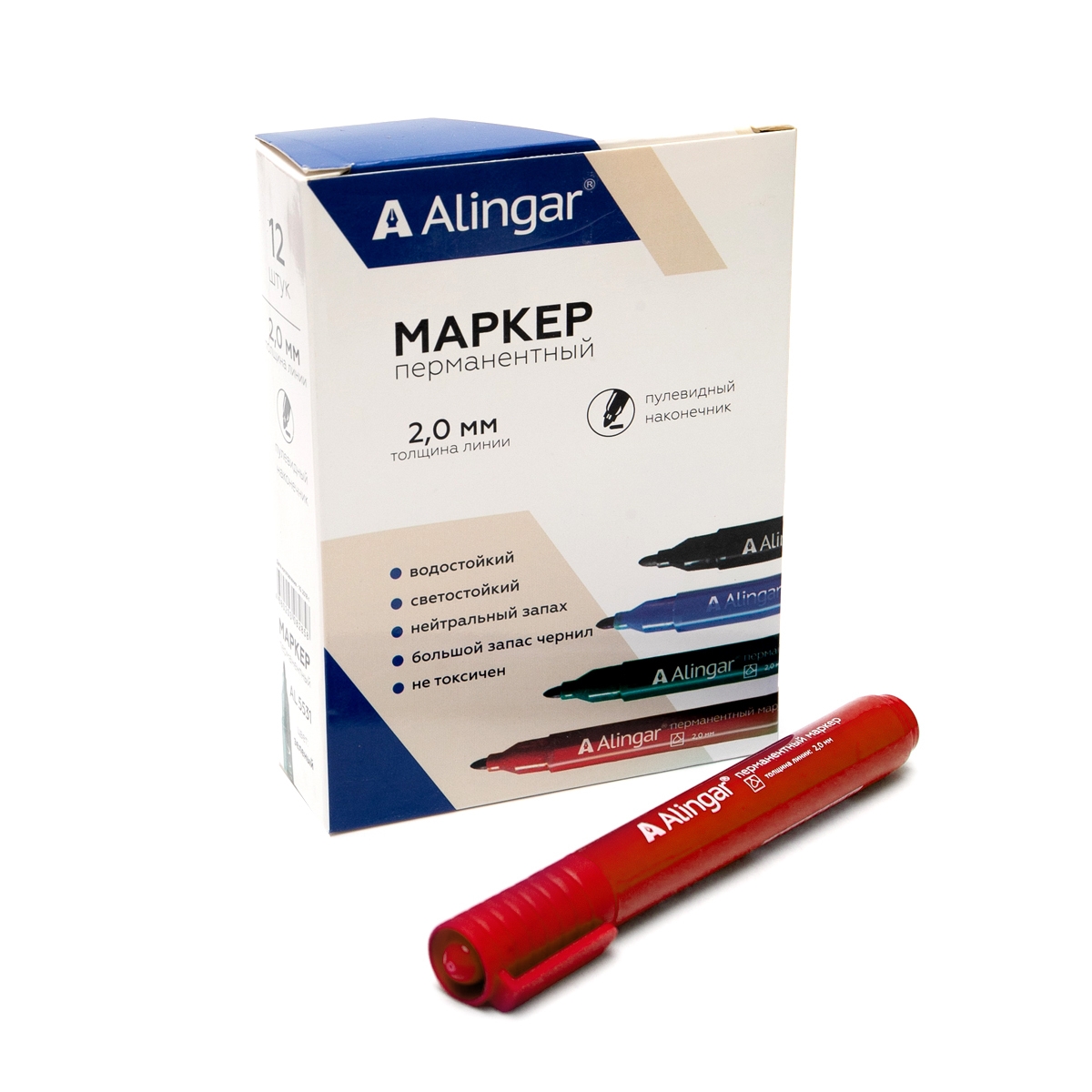 Маркер перманентный красный круглый 2мм ALINGAR, арт. AL5531