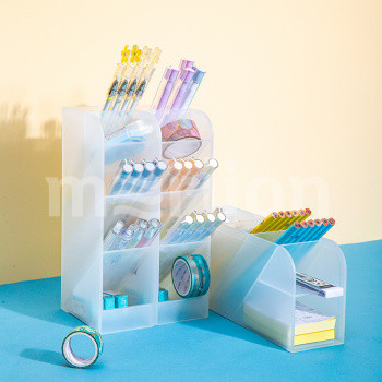 Подставка для письменных принадлежностей 5 отделений DELI прозрачная белая, арт. 8932