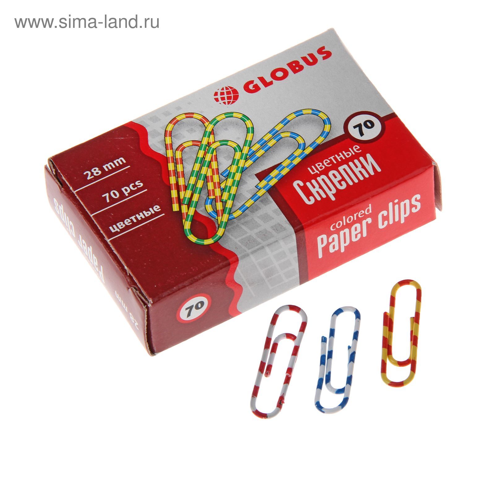 Скрепки канцелярские 28мм 70шт/уп зебра GLOBUS, арт. С28-70ПЗ