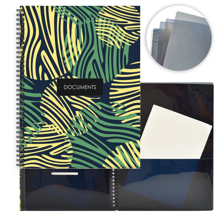 Папка для документов А4 спираль ФЕНИКС Желтые узоры 8отделений + карманы, арт. 49688