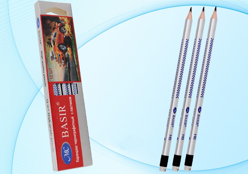 Карандаш чернографитный с ластиком трехгранный HB MC BASIR Точки корпус серебристый, арт. МС-4935