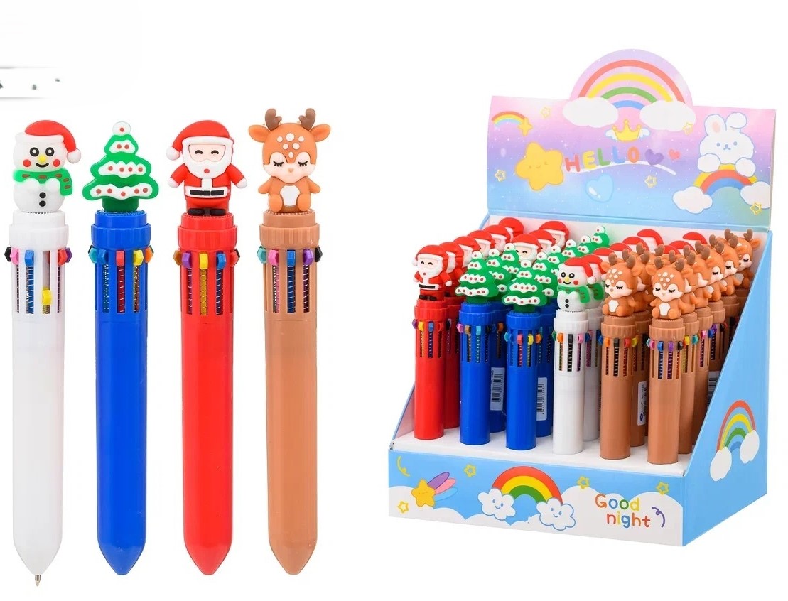 Ручка шариковая автоматическая 10цв MC BASIR Новогодняя корпус ассорти, арт. МС-5943