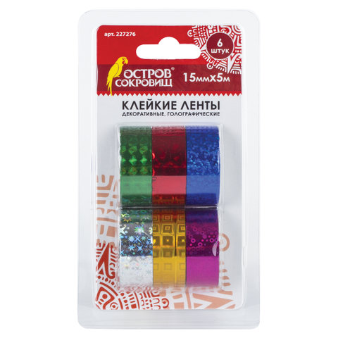Скотч декоративный 15мм*5м ОСТРОВ СОКРОВИЩ голографический ассорти 2, арт. 227276