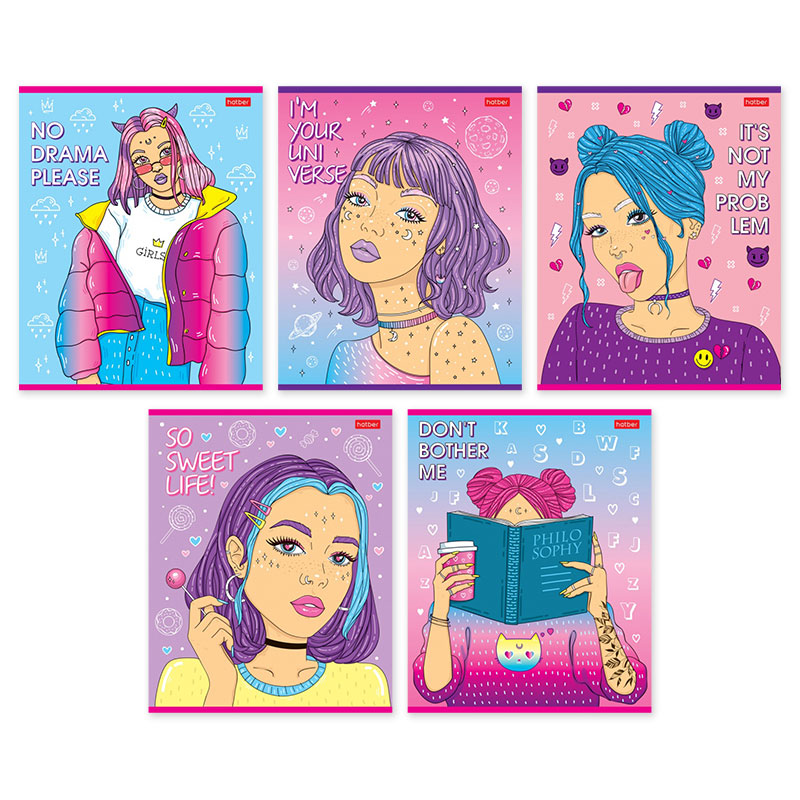 Тетрадь А5 48л линия ХАТБЕР Деffчонки ассорти, арт. 48Т5В2