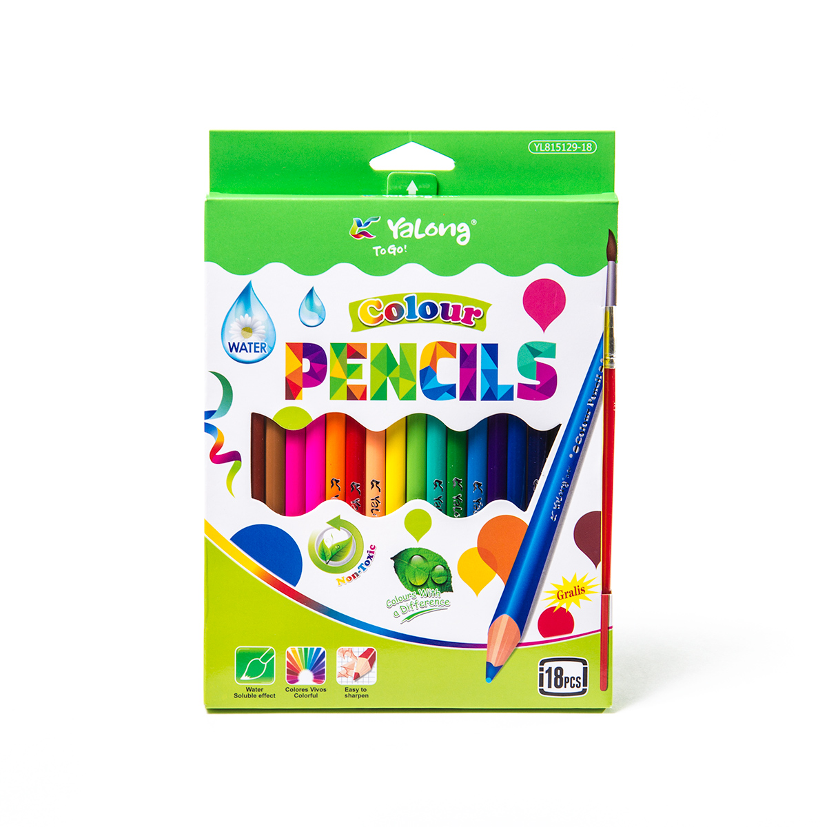 Карандаши цветные акварельные 18цветов YALONG Colour трехгранные + кисть, арт. YL815129-18