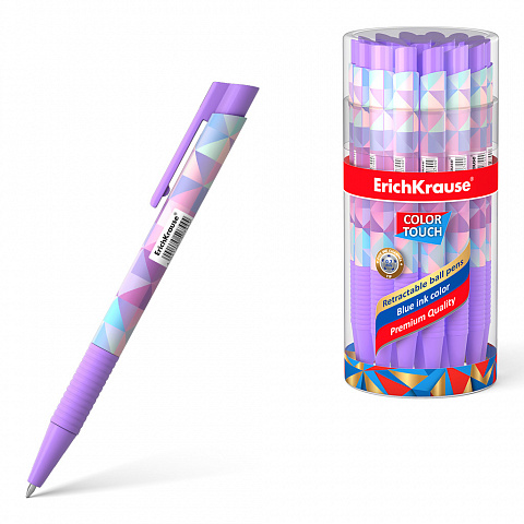 Ручка шариковая автоматическая синяя 0,7/0,35 ERICH KRAUSE ColorTouch Magic Rhombs корпус с рисунком soft touch с резиновым держателем, арт. 50744
