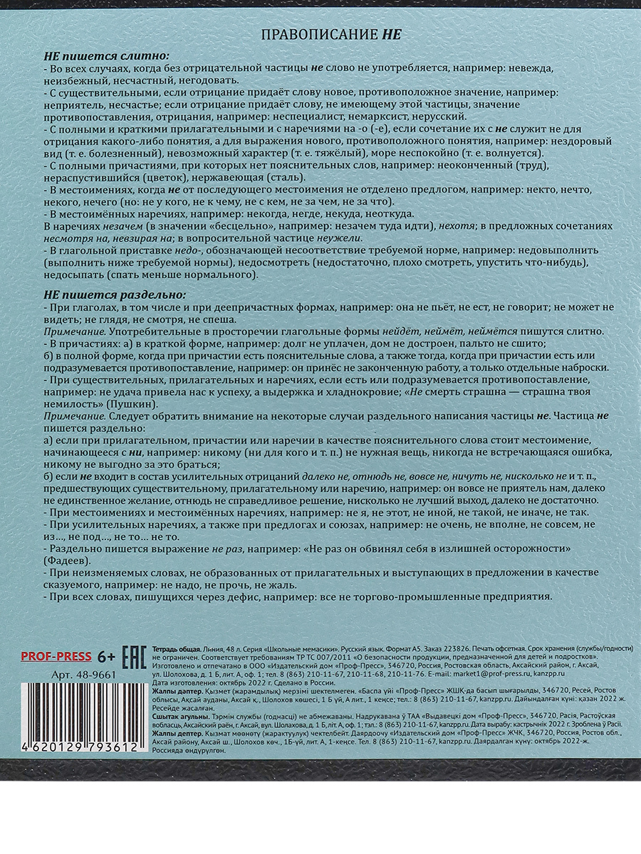Тетрадь предметная Русский язык 48л линия ПРОФ-ПРЕСС Школьные мемасики, арт. 48-9661