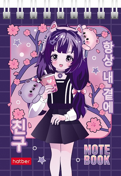 Блокнот А7 60л клетка спираль ХАТБЕР Неко-Тян аниме, арт. 60Б7В1гр