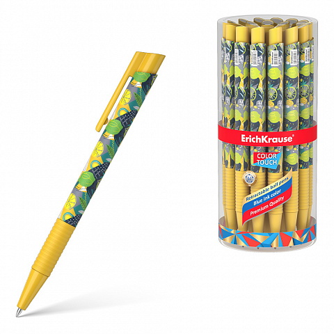 Ручка шариковая автоматическая синяя 0,7/0,35 ERICH KRAUSE ColorTouch Lime корпус с рисунком soft touch с резиновым держателем, арт. 56128