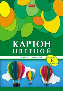 Картон цветной мелованный двусторонний А4  8цв 8л ХАТБЕР Геометрия цвета, арт. 8Кц4_25052