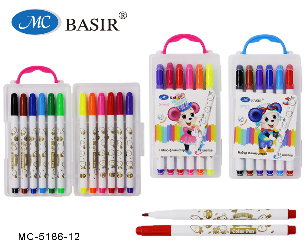 Фломастеры 12цв MC BASIR Мышки в пластиковом боксе, арт. МС-5186-12