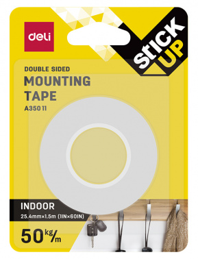Скотч  2-х ст 25,4мм*1,5м монтажный белый DELI, арт. EA35011