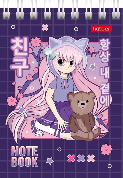 Блокнот А7 60л клетка спираль ХАТБЕР Неко-Тян аниме, арт. 60Б7В1гр