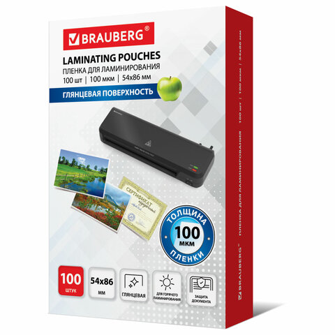 Пленка для ламинирования 54*86 100мкм BRAUBERG 100шт/упак, арт. 530904