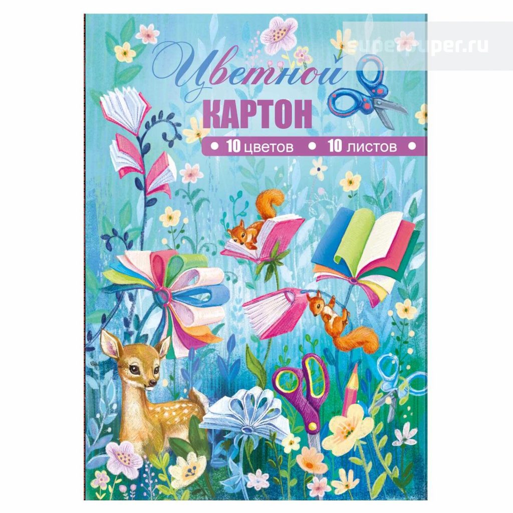 Картон цветной мелованный А4 10цв 10л ФЕНИКС Лесные друзья, арт. 64747