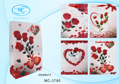 Пакет подарочный 32*44 MC BASIR Love Розы ассорти , арт. МС-3795