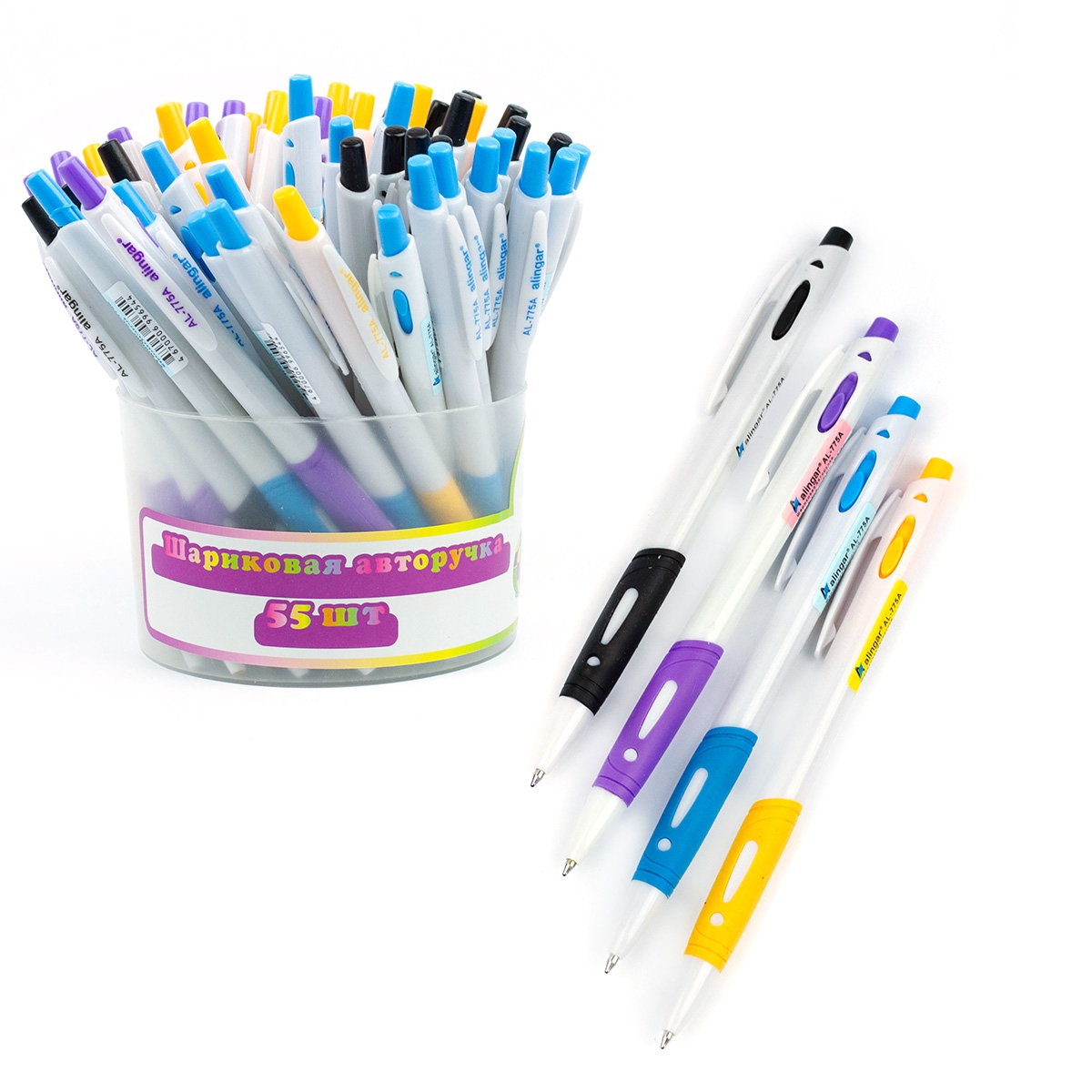 Ручка шариковая автоматическая ALINGAR узел 0,7 корпус белый с резинкой ассорти, арт. AL775A