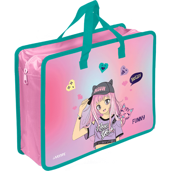 Папка для тетрадей А4 на молнии c ручками deVENTE Manga Girl дно с расширением до 10см, арт. 8054346