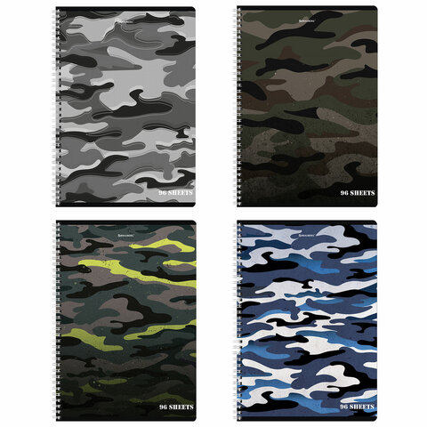 Тетрадь А4 96л клетка спираль BRAUBERG Military, арт. 404057