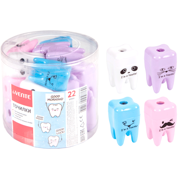 Точилка фигурная с контейнером deVENTE Зубик ассорти, арт. 8031904/8031905