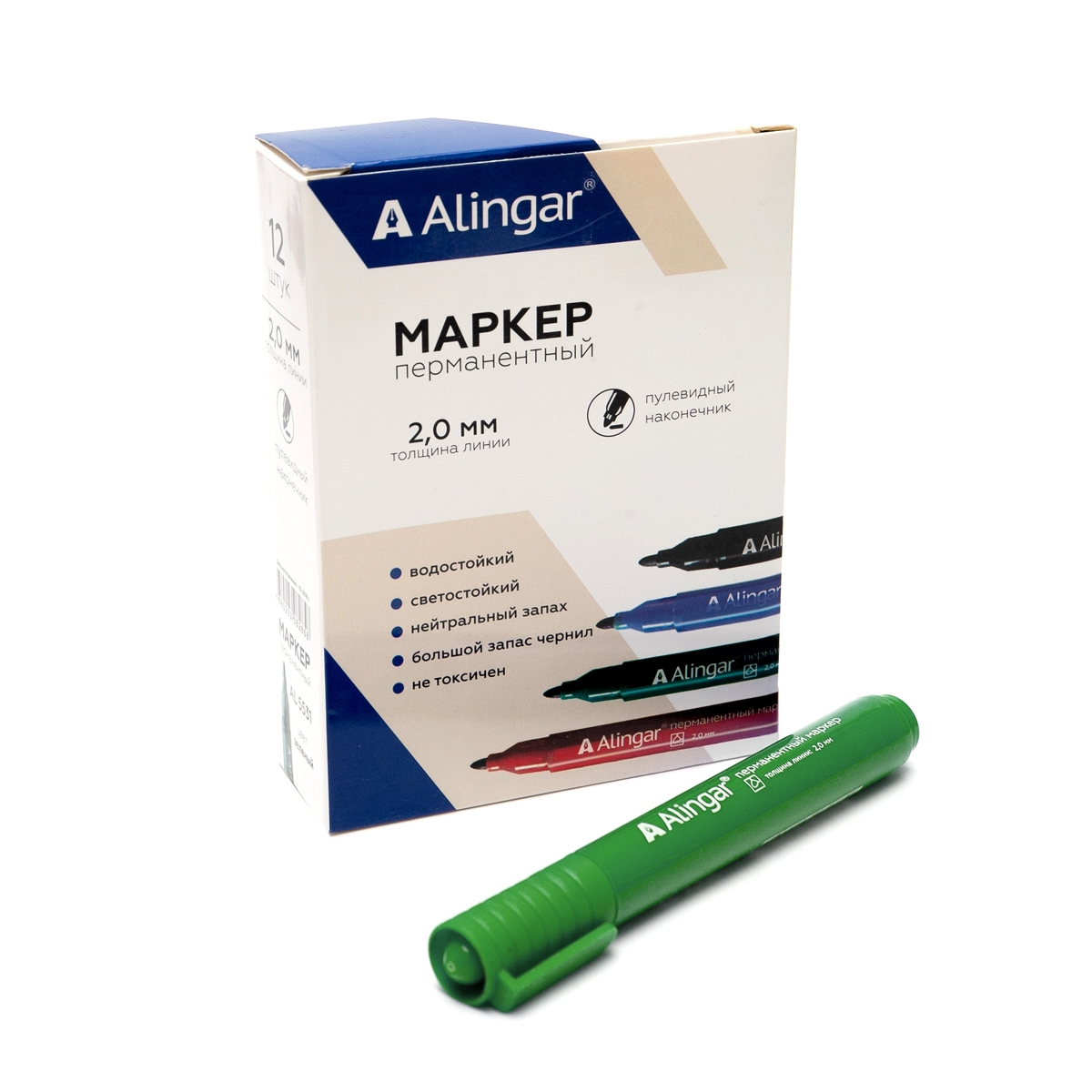 Маркер перманентный зеленый круглый 2мм ALINGAR, арт. AL5531