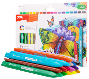 Карандаши восковые 18цветов DELI Colo Emotion трехгранные, арт. C20010