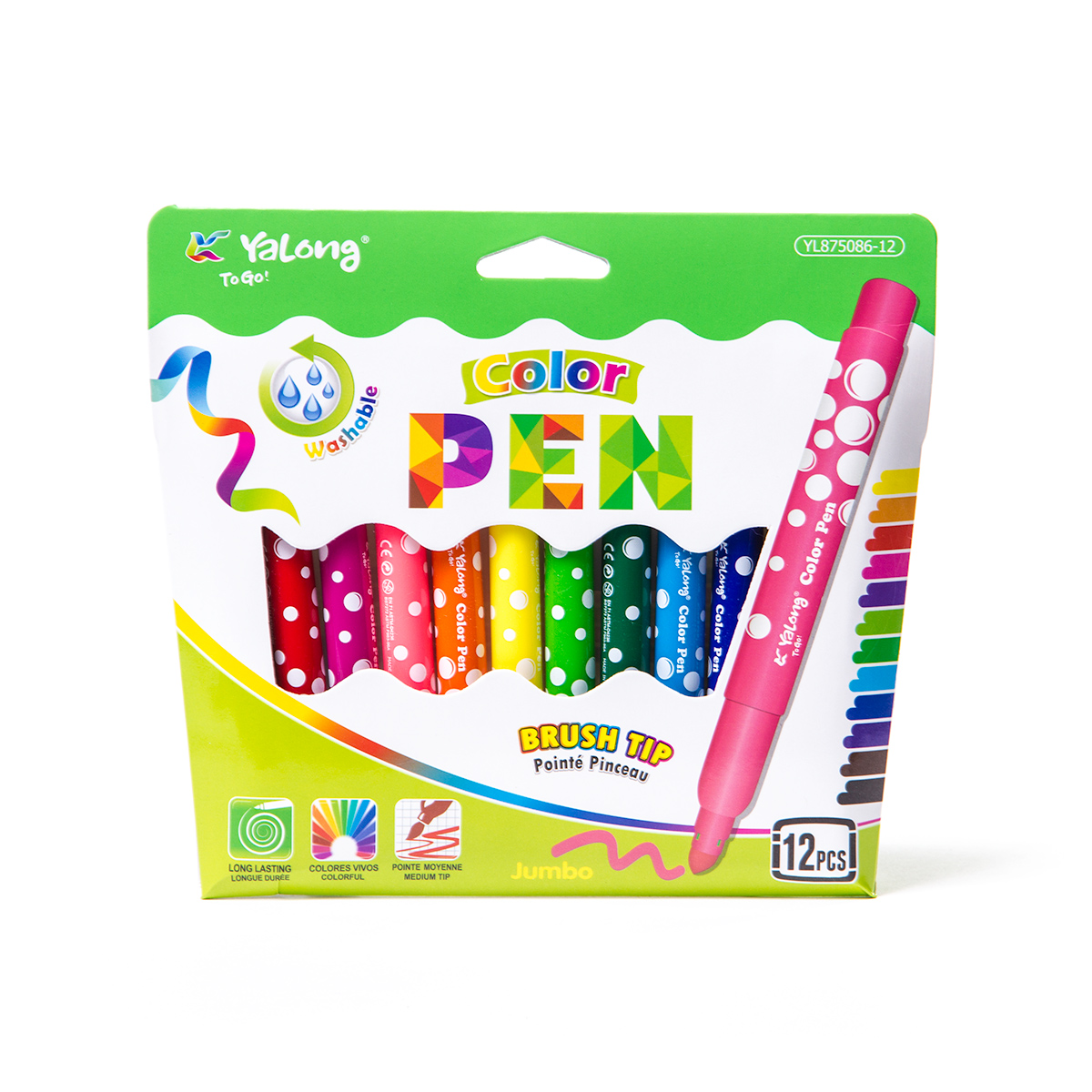 Фломастеры 12цв YALONG Colour смываемые утолщенные, арт. YL875086-12