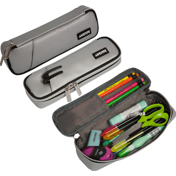 Пенал 1 отделение deVENTE Private искусственная кожа с карманом серебристый, арт. 7023310