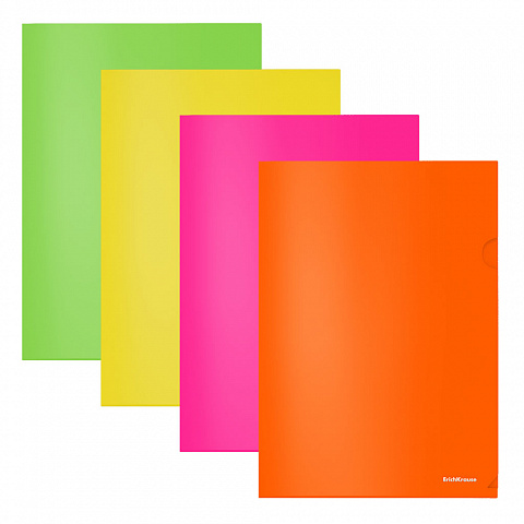Папка уголок жесткий А4 180мкр ЕRICH KRAUSE Glossy Neon ассорти прозрачная, арт. 50159/53315