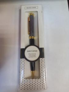 Ручка подарочная шариковая синяя BE HAPPY Black&Gold Виктория корпус металл поворотный механизм , арт. 