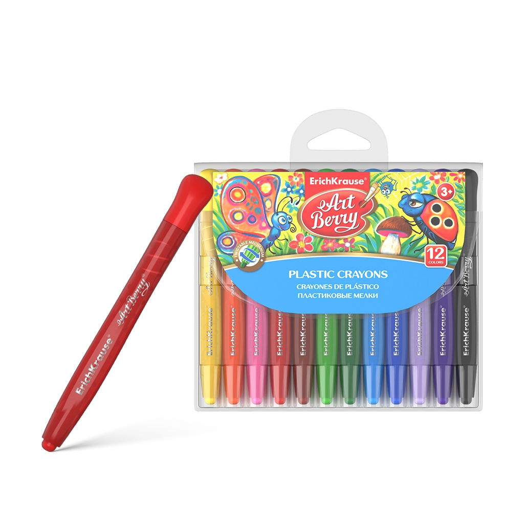 Карандаши восковые пластиковые 12цветов ERICH KRAUSE ArtBerry Twins выкручивающиеся, арт. 34924