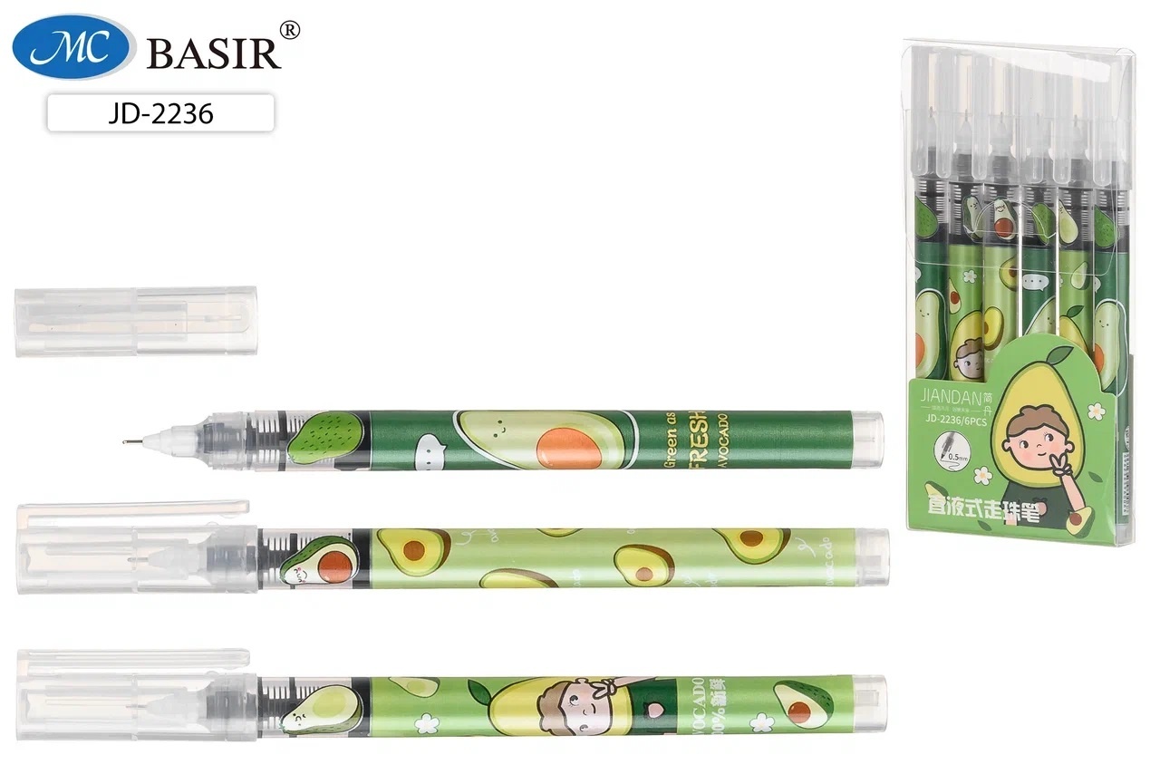 Ручка роллер черная 0,5 MC BASIR Авокадо корпус с рисунком , арт. JD-2236/6006