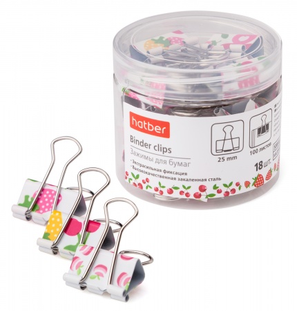 Зажим для бумаг 25мм цветной ХАТБЕР Fruity, арт. BC_062832