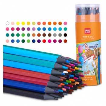 Карандаши цветные 48цветов DELI пластиковые стираемые картонный тубус, арт. 7073-48