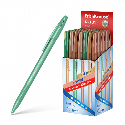 Ручка шариковая синяя 0,7/0.35 ERICH KRAUSE R-301 Powder Stick корпус ассорти, арт. 55388