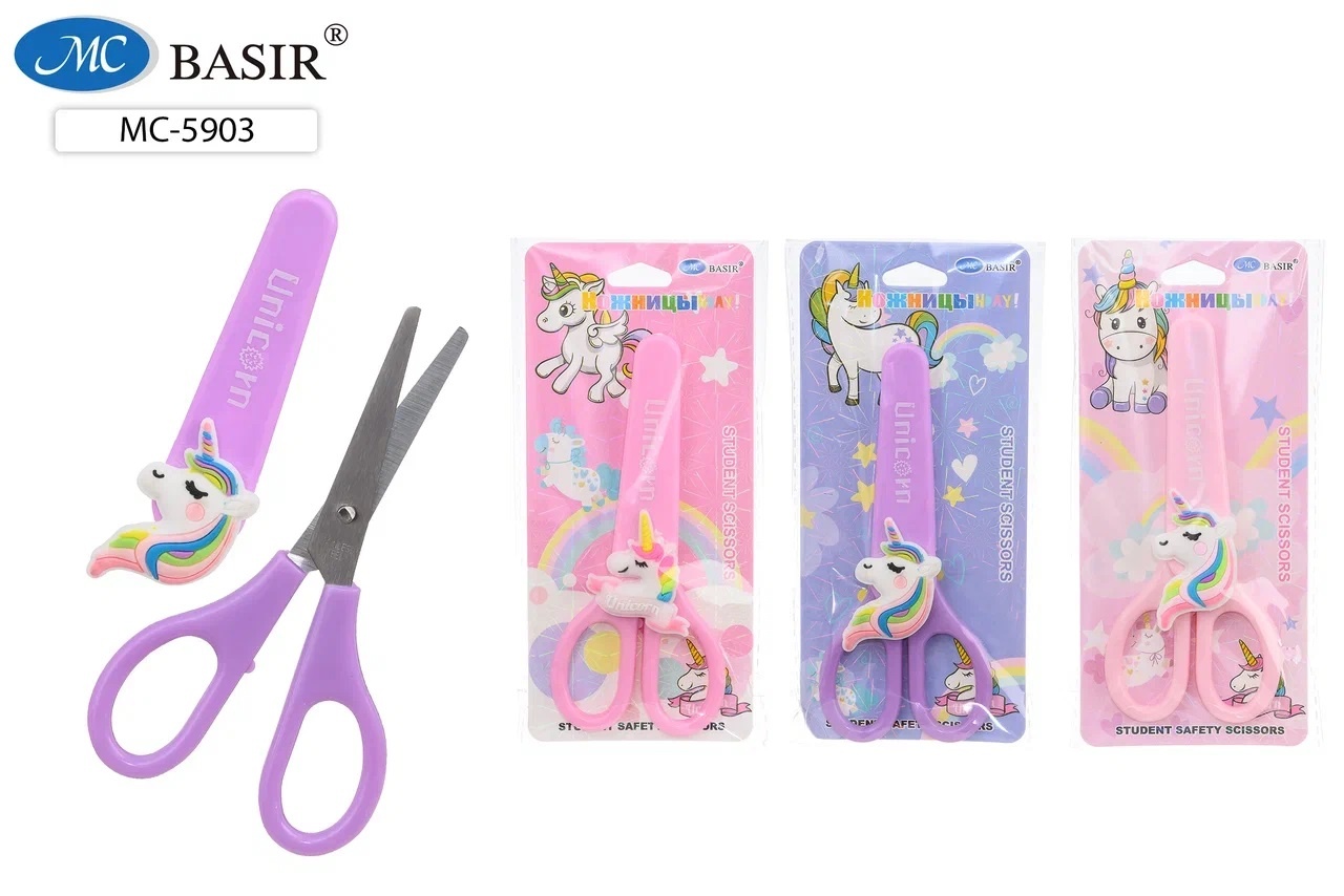 Ножницы 135мм MC BASIR Единорожка в чехле, арт. МС-5903