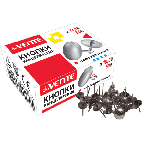 Кнопки канцелярские  50шт deVENTE никелированные, арт. 4132403