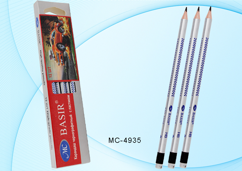 Карандаш чернографитный с ластиком трехгранный HB MC BASIR Точки корпус серебристый, арт. МС-4935