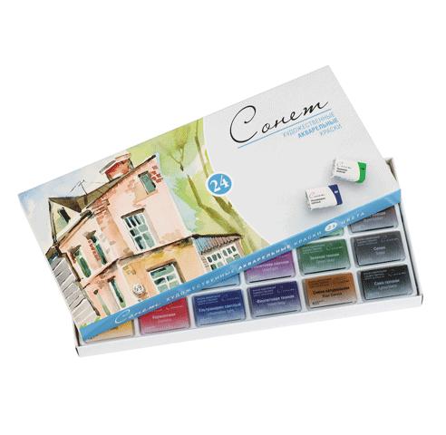 Краски акварельные 24цвета художественные НЕВСКАЯ ПАЛИТРА Сонет картонная коробка в кюветах, арт. 190380/3541139