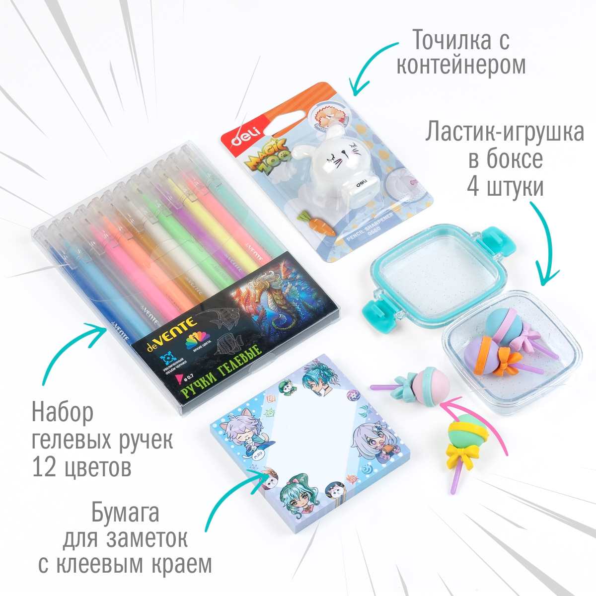 Набор канцелярский Аниме Miku 17 предметов бирюзовый в подарочном пакете, арт. КМ-0000Ан5/15