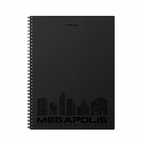 Тетрадь А4 80л клетка спираль ERICH KRAUSE Megapolis пластиковая обложка черная, арт. 50657/45941