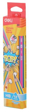 Карандаш чернографитный с ластиком HB DELI POP корпус ассорти, арт. EU52400