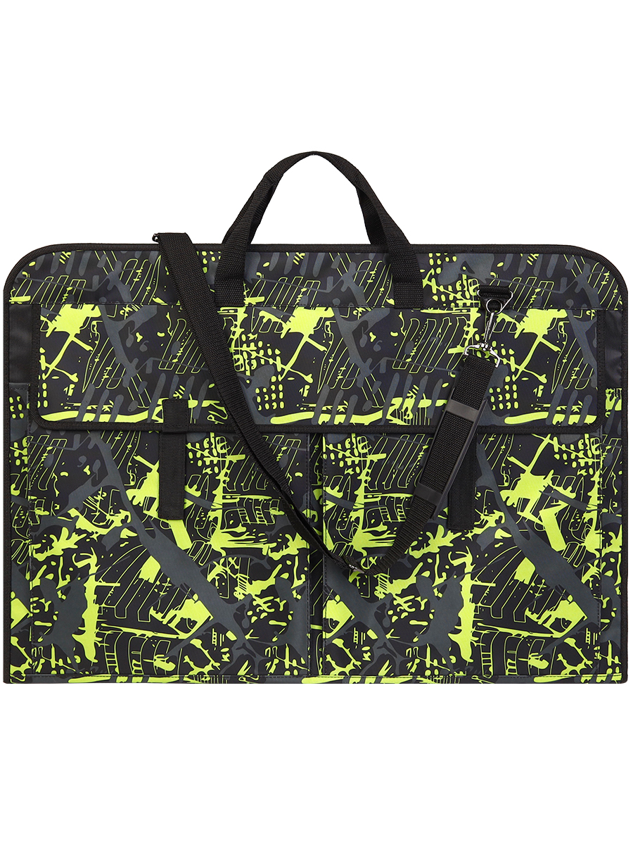 Папка для чертежей и рисунков с ручками текстиль А2 ПРОФ-ПРЕСС зеленый/черный , арт. ПХ-2997