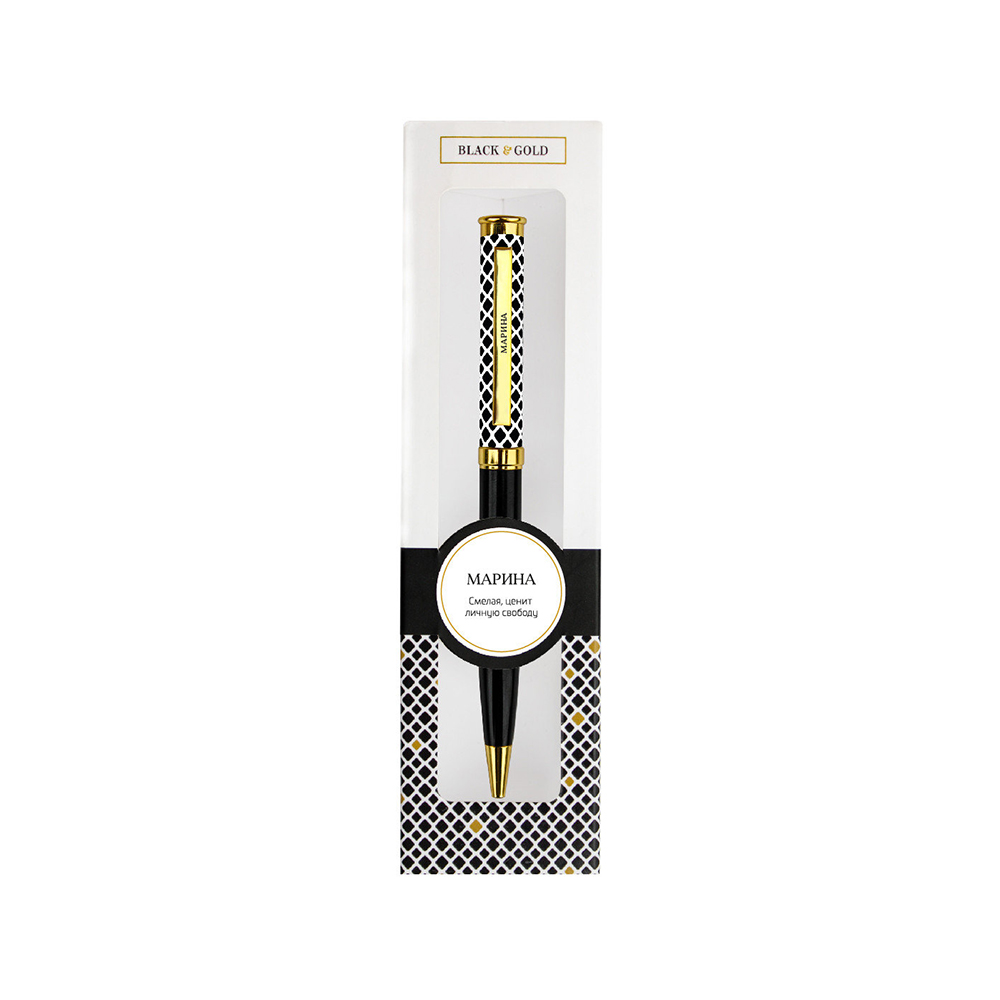 Ручка подарочная BE HAPPY Black&Gold Марина шариковая поворотный механизм корпус металл синяя, арт. 